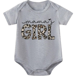 Shein Baby Girl Leopard Print Letter Printed Short Sleeve Bodysuit