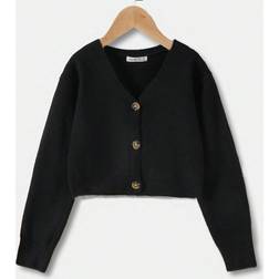 Shein Tween Girl Solid Button Front Crop Cardigan