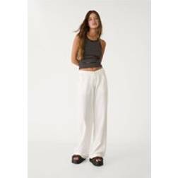Stradivarius Linen Blend Trousers With Pocket - White