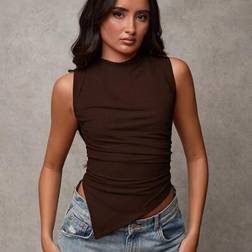 Shein Solid Color Stand Collar Pleated Hem Tank Top