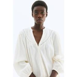 H&M Cream Crinkled Linen Blend Blouse - Ladies