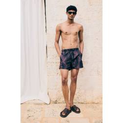 H&M Palm Leaves Patterned Swim Shorts - Aubergine Purple/Palm Leaves