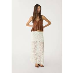 Stradivarius Midi Lace Skirt With Pleats - Vanilla