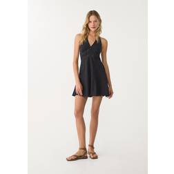Stradivarius Short Linen Blend Halter Dress - Black