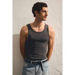 H&M Geripptes Tanktop Slim Fit Herren - Dunkelgrau
