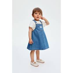 H&M Baby 2-Delat Set Med Hängselklänning Och Tröja - Denimblå/Vit