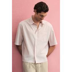 H&M Kastiges Popelinehemd Regular Fit - Rosa/Gestreift