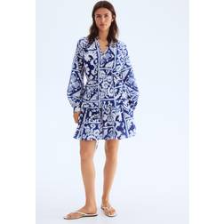 H&M Kleid aus Plumetis Knallblau Gemustert