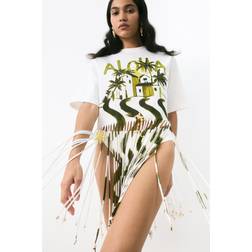 H&M T-Shirt Kleid Mit Fransen - Weiß/Aloha