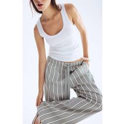 H&M Drawstring Twill Trousers - Helltürkis/Gestreift