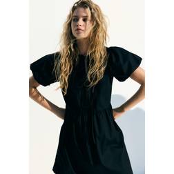 H&M Popelinekleid Mit Bindebändern Vorne - Schwarz