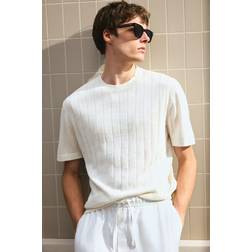 H&M Gestricktes T-Shirt Regular Fit - Cremefarben