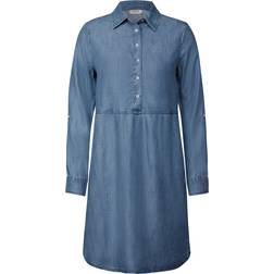 Cecil Midikleid Lyocell Kleid Langarm Bündchen - Blau