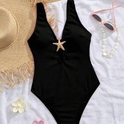 Shein New Arrivals One-Piece Swimsuit Cross-Over Circle - Tummy Control