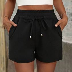 Shein Solide Kurze Damen Hose Mit Tunnelzug Und Einstelltaschen - Uni Farbe