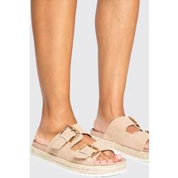 boohoo Immy Buckle Strap Flatform Sandals - Beige