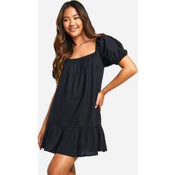 boohoo Tiered Smock Dress - Black