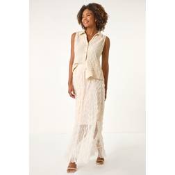 Roman Textured Mesh Skirt - Natural