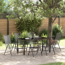 vidaXL 7 Piece Garden Anthracite Steel Patio Dining Set, 1 Table incl. 6 Chairs