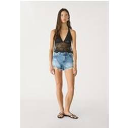 Stradivarius Halter Top With Rhinestone Embroidery - Black