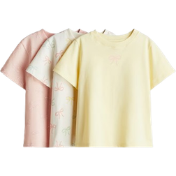 H&M Printed Jersey Tops 3-pack - Cream/Bows (1282740007)