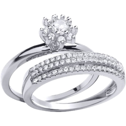 Jewelco London Classic Cluster Tiered Eternity Bridal Rings Set - Silver/Transparent
