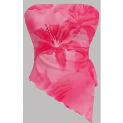 Shein Romantic Floral Pattern Asymmetric Hem Bandeau Tank Top - Suitable For Summer