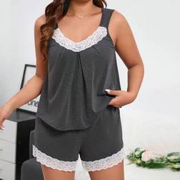 Shein Plus Contrast Lace Tank Top Shorts PJ Set