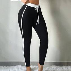 Shein Stretchy Casual Black White Patchwork Long Leggings - Black/White