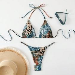 Shein Women Leopard Zebra Print Halter Tie Set - Beach Vacation