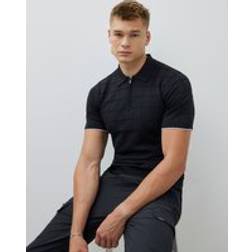 River Island Mens Black Muscle Fit Grid Textured Polo Shirt