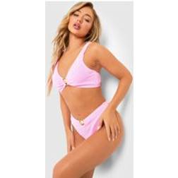 boohoo Shell Trim Crinkle High Waist Bikini Brief - Pink