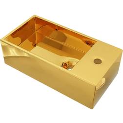 vidaXL Lavabo Con Rebosadero 49x25x15 Cm Cerámica Dorado