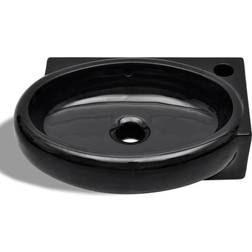 vidaXL Vasque À Trou De Trop-Plein/Robinet Céramique Pour Salle De Bain Noir