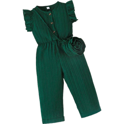 Shein Cap Sleeve Romper Med Blommig Ryggsäck - Mörk Grön