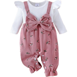 Shein Baby Girl Ditsy Floral Jumpsuit With Bow Decor Headband Spring Autumn