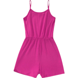 Shein Teen Girl Solid Color Spaghetti Strap Jumpsuit In Ribbed Fabric
