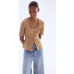 H&M Cardigan Med Korte Ærmer - Dark Beige
