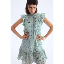 H&M Dame Lys Turkis Kjole Broderie Anglaise