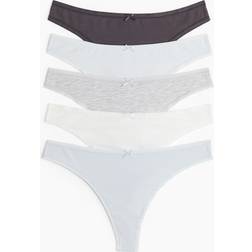 H&M 5-Pak Thong Ink Bomuld Trusser - Lyseblå/Mørkegrå