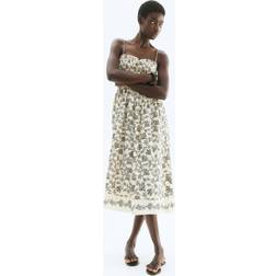 H&M Dame Sortblomstret Kjole Med Smock - Creme/Sort