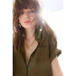 H&M Bluse Aus Leinenmix Dunkles Khakigrün