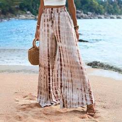 Shein Vacation High Waist Tie-Dye Knit Pants With Belt - Beach