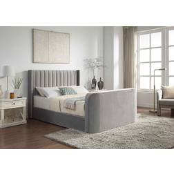Home Treats King Size Velvet Winged Panel Ottoman TV Frame Bed