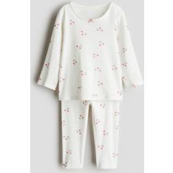 H&M Baby Printed Cotton Pyjamas - White/Cherries