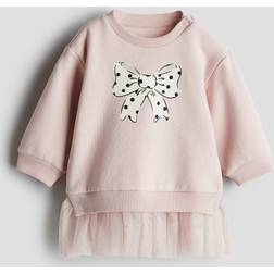 H&M Bow Tulle-skirt Sweatshirt Dress - Light Dusty Pink
