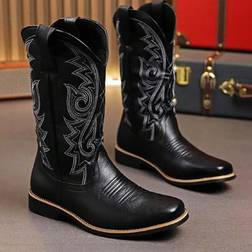 Shein Autumn Winter Vintage Embroidery Knee-High Boots - Black/Brown
