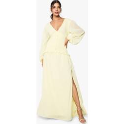 boohoo Chiffon Long Sleeve Pleated Waist Maxi Dress - Yellow