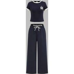 Shein Vintage Style Two-Tone Short Sleeve T-Shirt Set