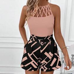 Shein Geometrisch Cut Out Trägerhemd Tasche Shorts 2-teiliges Set